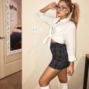 Blue and yellow plaid skirt
